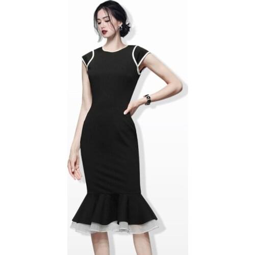 Black tight office Dress one piece korean ladies Summer Sleeveless crew neck cabaret party bodycon formal Dresses for women