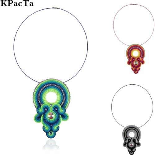 KPacTa 2019 New Soutache Handmade Weaving Necklaces Ethnic Jewelry Women Rhinestone Decoration Pendant Necklace Party Gifts