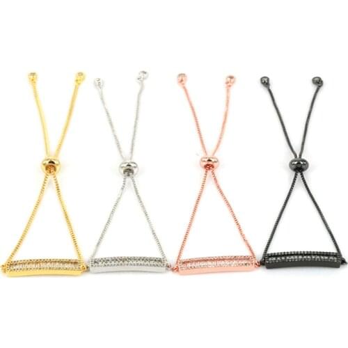 10pcs New Simple Micro Pave CZ Crystal Long Rectangle Bar Charm Adjustable Chain Macrame Womens Bracelet For Women