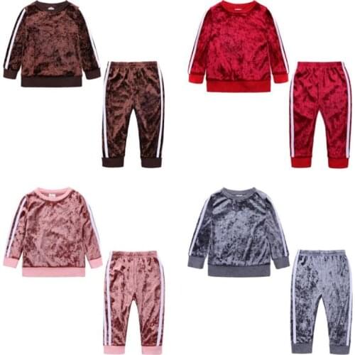 Toddler Clothes Autumn Kids Sport Suits Children Clothing Sets T-shirt+Pants 2Pcs Golden velour Girls Boys Clothes Tracksuit Out