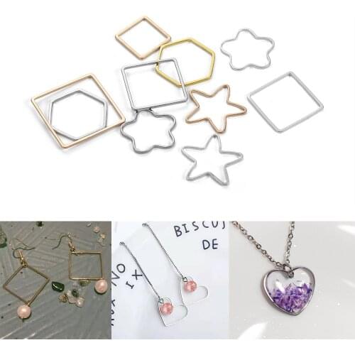 30Pcs Copper Frame Geometric Bezel Hollow Base UV Resin Craft Blank Heart Charms Pendants DIY Earring Necklace Jewelry Making