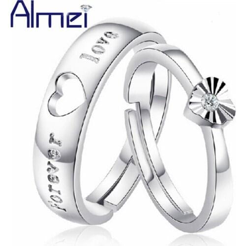 Almei Silver Color Couple Rings Set with Zirconia Adjustable Couple Ring Men&Women Jewelry Anel Feminino Alibaba-express J486
