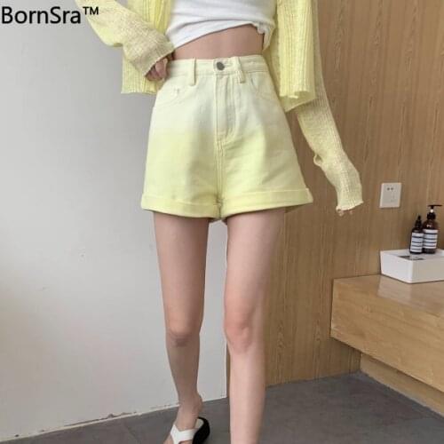 Bornsra 2021 Summer HIGH Washed Women Denim Short Jeans Cotton Straight Short Jeans Pants for Women Wear