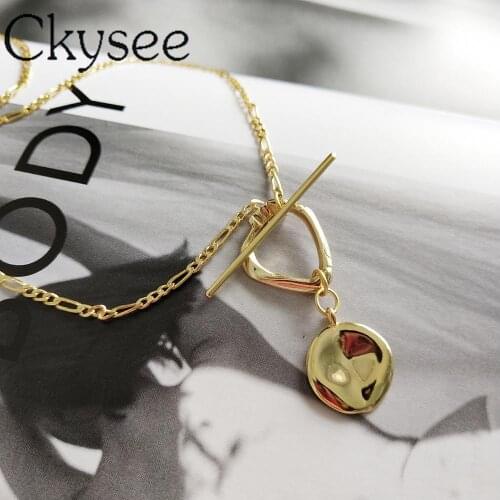 Ckysee News Real 925 Sterling Silver Gold Shaped Geometric Pendant Necklace For Fashion Women Minimalist Fine Charms Jewelry