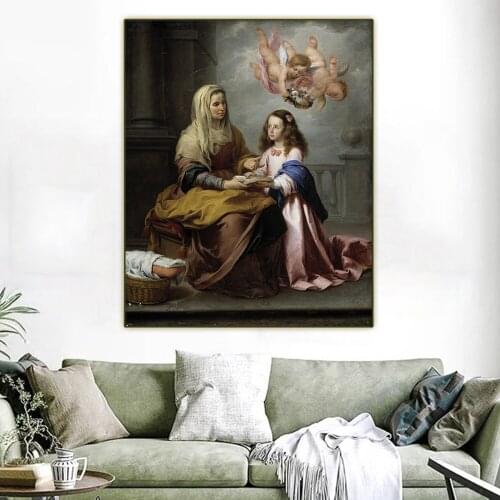 Citon Murillo《Saint Anne teaching the Virgin to read》Canvas Art Oil Painting Artwork Poster Picture Decorations Home Decor