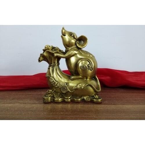 Spirit Mouse Coin ingot Gold Bag Sitting on the Ground to Produce Gold Auspicious art Copper Statue Free Shipping