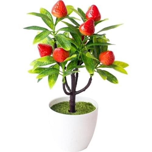 Artificial Small Fruit Tree Potted Fake Apple Peach Strawberry Plant Bonsai Accessories Office Hotel Home Garden Ornaments Decor