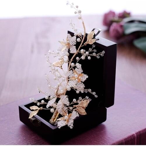 Korean handmade beaded edge clip the bride beautiful golden branch wedding studio brides hair jewelry