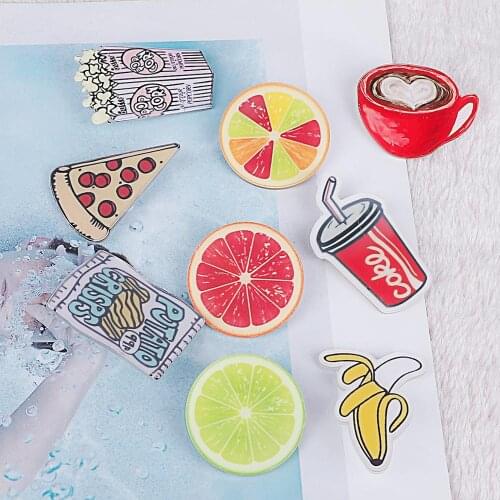 Cute Acrylic Badges Pins For Clothes/Bag/Shoe Decorating Badge Backpack Fruit Pizza Pin Button Acrylic Brooch