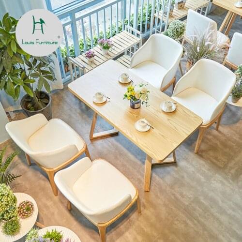 Louis Fashion Cafe Furniture Sets Japanese Style Leisure Coffee Shop Western Restaurant Solid Wood Tables and Chairs