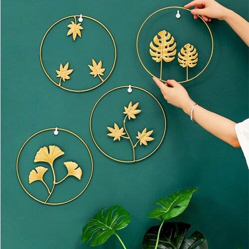Nordic Style Metal Leaf Plant Wall Decor Wrought Iron Wall Hanging Punch-free Wall Mural Living Room Bedroom Home Decoration