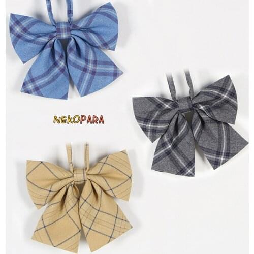 New Classic Plaid Bow Tie Japanese School Girls JK Uniform Cute Bowknot Necktie 3 Colors Grey Yellow Blue Cosplay