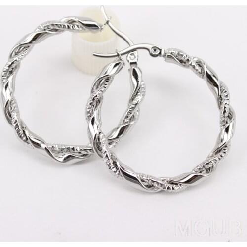 New steel color Stainless steel earrings Popular 35mm hoop earrings Two styles Hand polished Beautifully made LH946