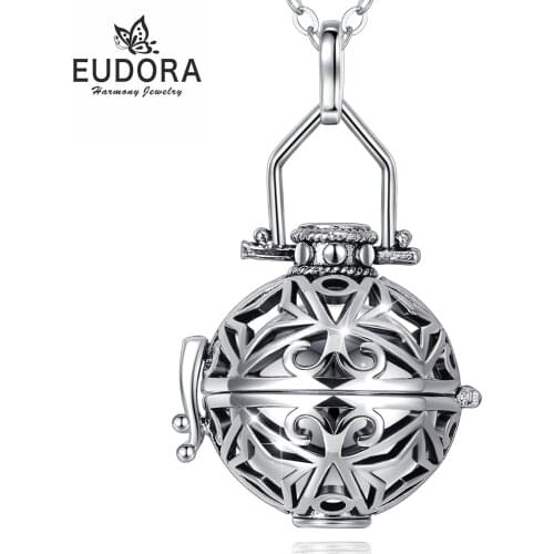 EUDORA Urn Cremation Pendant 16mm Star Opened Cage Locket Ash Holder Keepsake Capsule Necklace Chime Ball DIY Fine Jewelry H047