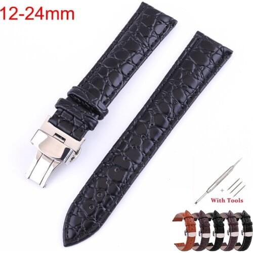 Cowhide Leather Watchband 12/13/14/15/16/17/18/19/20/21/22/24mm Wristwatch Straps With Tool Flat Interface butterfly buckle Band