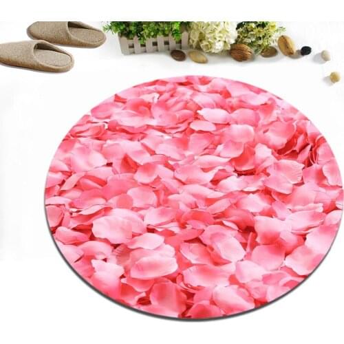 Dreamy Fresh Pink Roses Petals Indoor Round Bedroom Floor Cushion Living Room Area Rugs Bathroom Non-Slip Carpets Home Door Mat