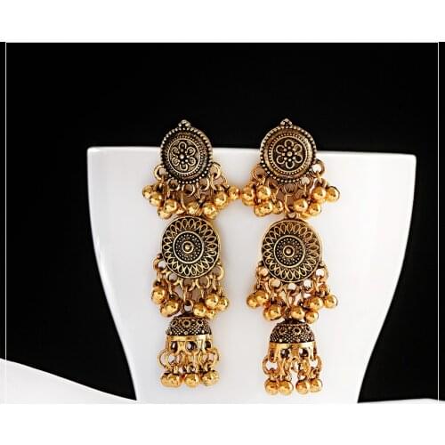 Earrings for Women 2021 Indian Jewelry Long Carved Bell Retro Jewelry Classic Gypsy Carved Jhumka Ladies Earrings Bijoux