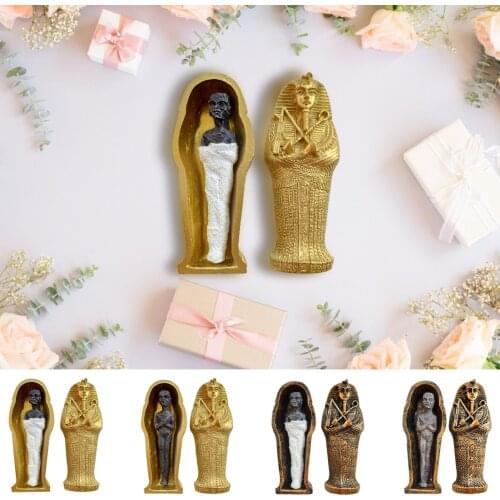 1pcs Resin Ancient Egyptian Coffin Figurine Sculpture Egypt Mummy Statue Small Ornaments Miniature Model Fish Tank Decoration