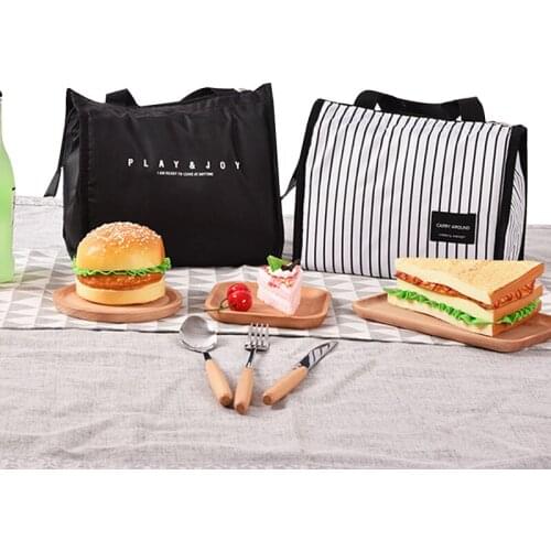 Women Lunch Bag Cooler Striped Tote Bag Insulated Lunch Box Waterproof Thermal Storage Case Soft Liner Picnic Fishing Bags