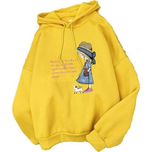 Zuolunouba Autumn And Winter New Plus Velvet Thick Ladies Hoodie Sweet College Printing Tops Long Sleeve Loose Girl Pullover