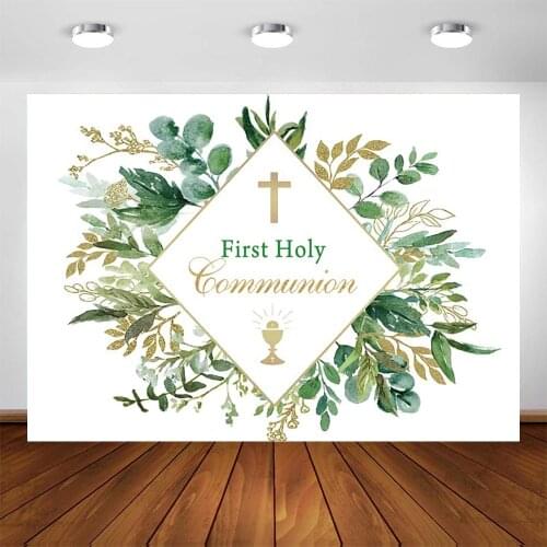 Yeele First Communion Background Baby Photocall Photography Golden Cross Green Leaf White Backdrop Photo Studio Photophone