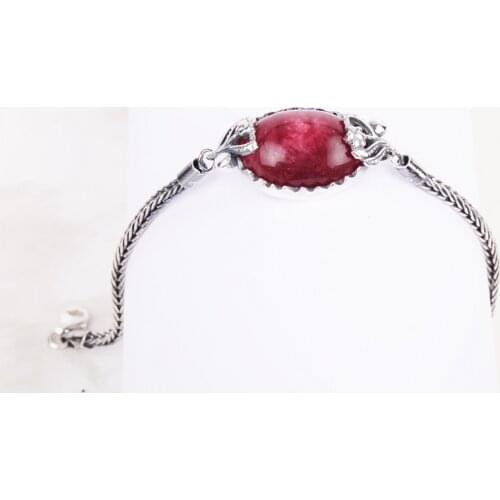 UM US JEWELRY Ruby Natural Stone Handmade 925 Sterling Silver Women Wristbands