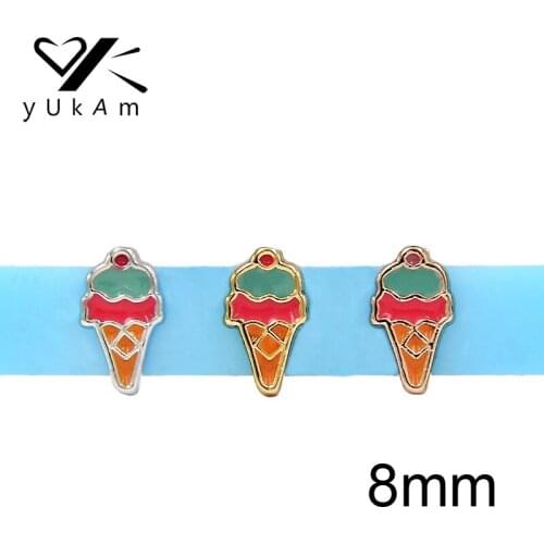YUKAM Slider Jewelry 8mm Small Paved Enamel Dessert Ice Cream Slide Charms Keeper for Kids Mesh Bracelets DIY Accessories Making