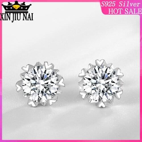 S925 sterling silver pin earrings female temperament simple snowflake love heart-shaped Korean anti-allergy jewelry