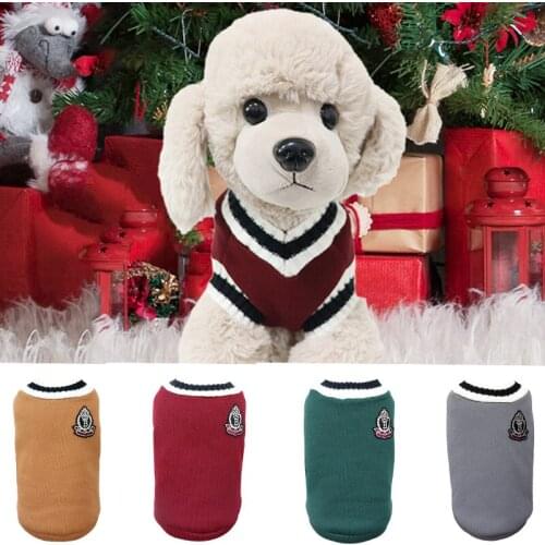 Dog Cat Sweater Preppy Style V-neck Striped Vest Pet Puppy Winter Warm Clothes Apperal Dogs Cats Sweater Coat Knitted Clothing