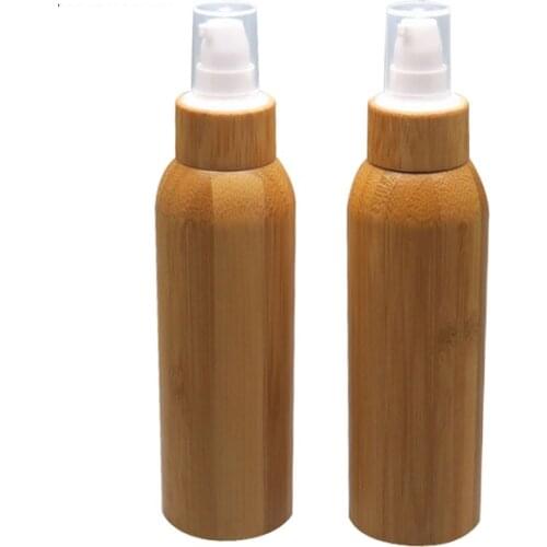 10pcs 120ml PET High Quality Bamboo Cosmetic Lotion Pump Refillable Bottle Empty Plastic Makeup Emulsion Packaging Container