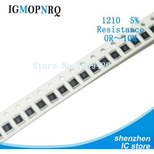 100pcs 1210 5% 1/2W SMD Chip Resistor resistores 0R - 10M 0 10 100 220 470 ohm 0R 10R 100R 220R 470R 10 1K 2.2K 4.7K 100K 1M 10M