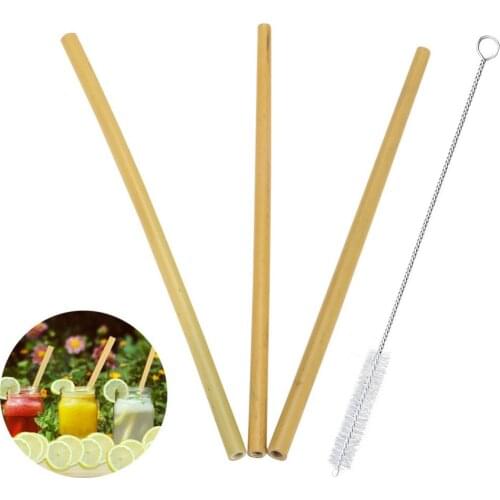3Pcs/Set Eco-Friendly Bamboo Drinking Straws with Cleaning Brush For Party Birthday Wedding Biodegradable Wood Straws Tableware