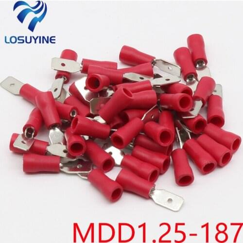 50PCS/LOT Red MDD1.25-187 male Insulated Spade Quick Connector Terminals Crimp Terminal AWG MDD