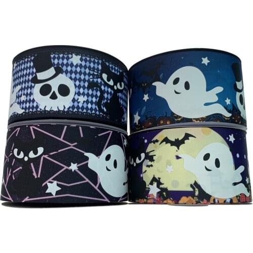 50yards 75mm Night Glow Halloween Cat Ghost Grosgrain Ribbon All Saints' Day For DIY Accessories Welcome Custom designs