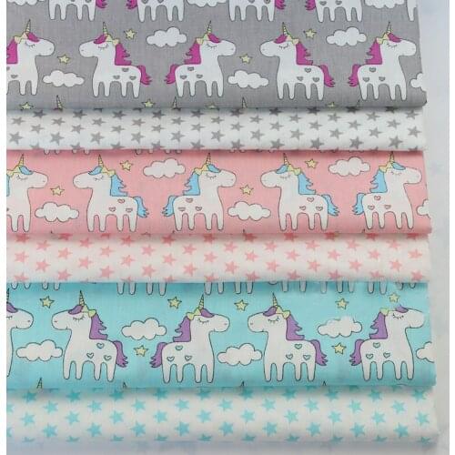 50x160cm Pretty Pink Grey Blue Cartoon Unicorn & Fivestar Printed 100% Cotton Fabric For DIY Sewing Quilting Baby Bedding Tilda