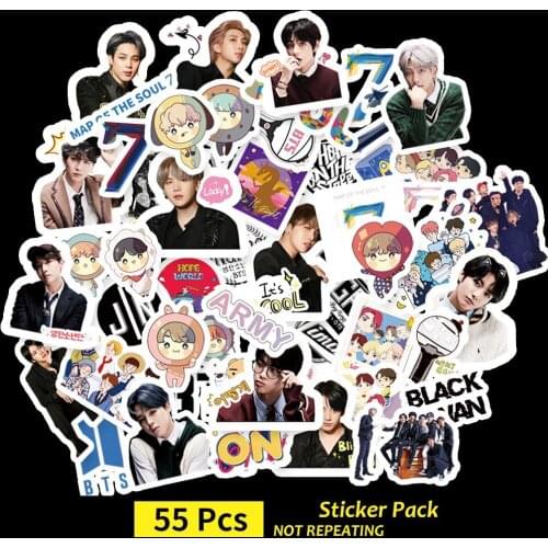 55PCS/SET KPOP Bangtan Boys Stickers Map Of The Soul 7 JUNG KOOK JIMIN JIN SUGA J-HOPE DIY Cartoon Stickers Home Decor