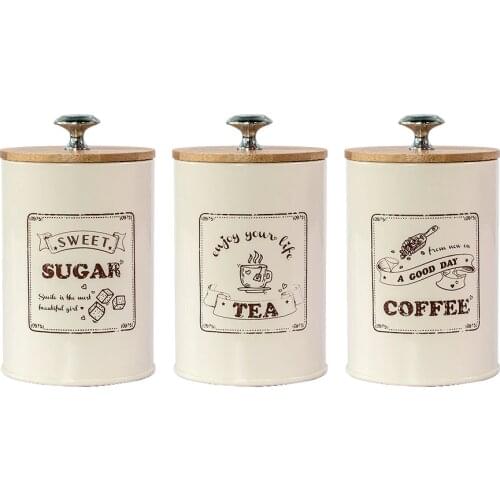 Tea Coffee Sugar Storage Jars Wooden Lid Sealed Box Kitchen Metal Canister Tin Jar Loose Grain Cereals Candy Organizer Container