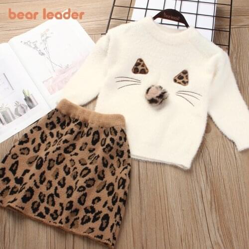 Bear Leader Girls Dress New Brand Princess Dress Cartoon Sweater+ A-Line Dress Girls Dresses Cute Kids Children Clothing 2pcs