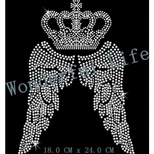 Free Shipping crown wings Hot Fix Rhinestones Motifs Iron On Heat Transfer Crystal