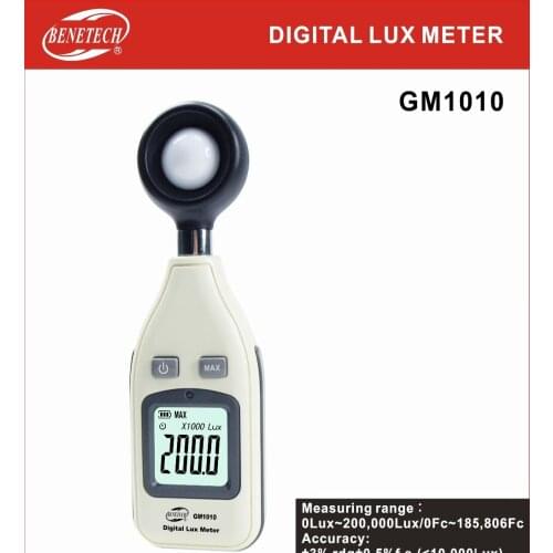 Digital Light Lux Meter, Range: 0-200,000 Lux GM1010 Digital Lux meter Illuminance meter