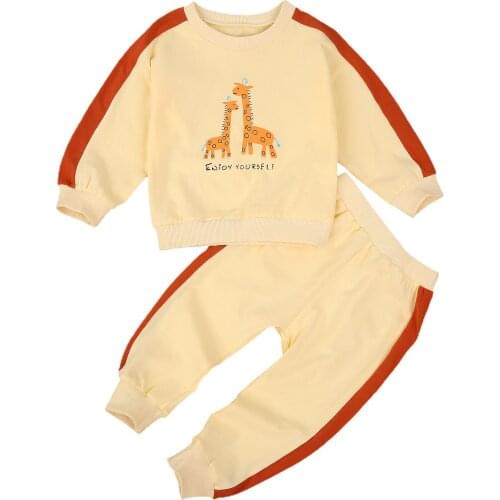 2-7Y Infant Baby Girl Boy Outfits Long-sleeve Cute Giraffe Print Pullover Shirt + Elastic Pants Spring Autumn 2pcs Clothes Set