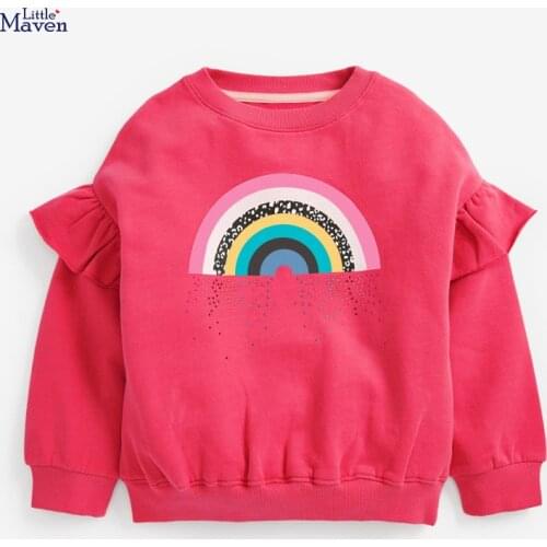 Little Maven New Autumn Spring Kids Watermelon Rainbow Fleece Ruffle Cotton Full- sleeved 2-7yrs O-neck Girls Hoodies Sweaters