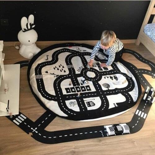 140cm Kids Game Mats Canvas Baby Crawling Pad Bag Round Play Mat Children Play Game Rug Car Racing Game Carpet Infant Room Toys