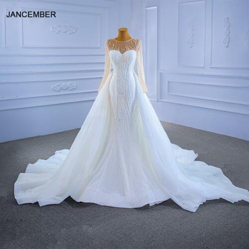 J67315 JANCEMBER White Fishtail Wedding Dress 2021 New Beaded Beading Metal Sequins Long Sleeve Lace Sexy Tight Party Event Gown