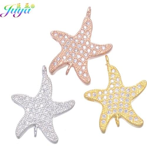 Juya DIY Bracelets Earrings Making Micro Pave Zircon Animal Starfish Charm Connectors For Women Men Needlework Jewelry Material
