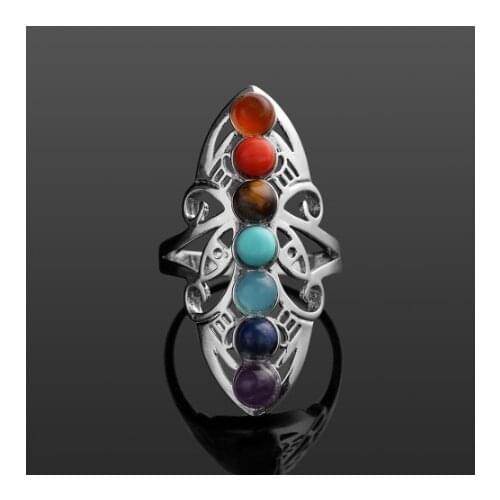 Hollow adjustable thumb ring ring jewelry 2020 new hollow natural fashion seven chakra healing stone ring bracelet