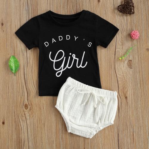 Pudcoco Baby Girls Two-Piece Suit, Letter Print Round Neck Short Sleeve T-shirt and Shorts for Birthday Party Photography