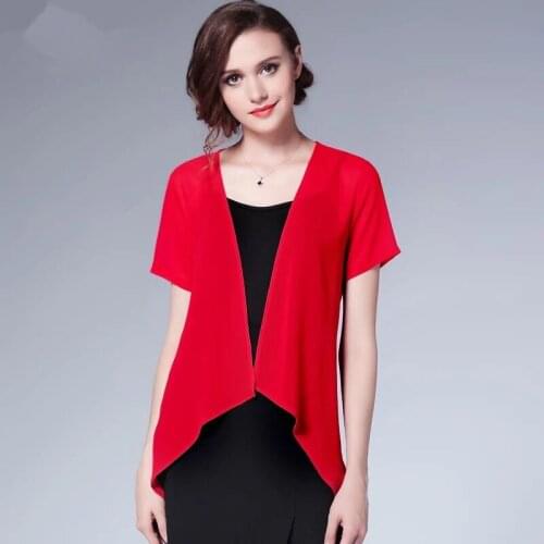 Summer Chiffon Cardigan 2020 New Fashion Casual Womens Short Sleeve Shirts Solid Slim Plus Size Blouse And Shirts 6XL 7XL Tops