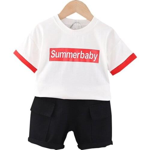 Summer Children Cotton Baby Boy Clothes Out Letter Printed T Shirts Solid Shorts 2Pcs/sets Infant Kid Fashion Toddler Tracksuits