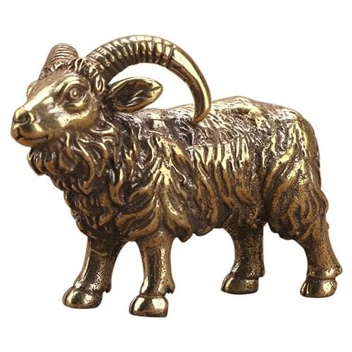 Solid Brass Goat Small Ornament Antique Copper Zodiac Animal Sheep Miniature Figurines Home Decoration Accessories Desktop Decor
